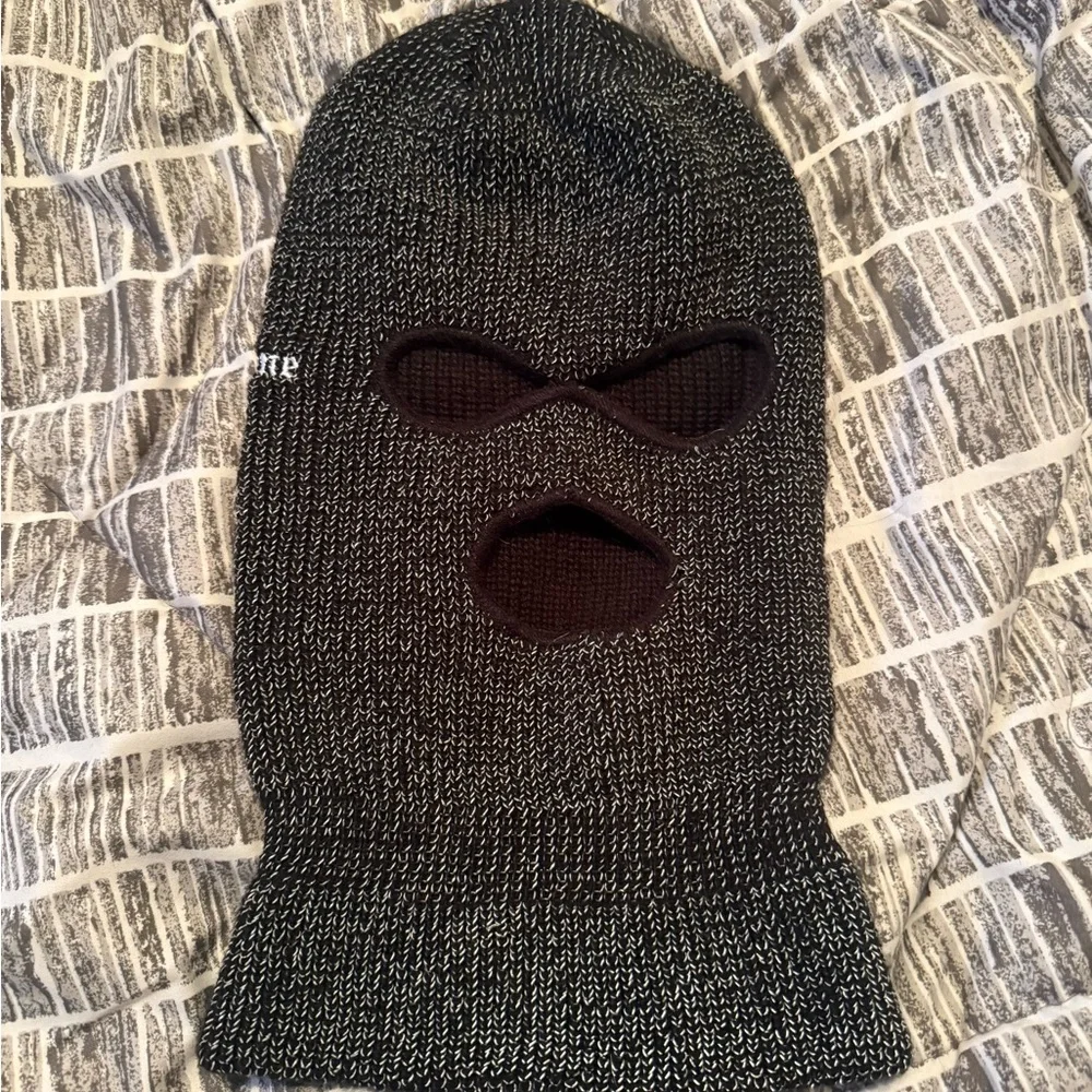 Supreme Black & White Knit Balaclava Face Mask reflective
